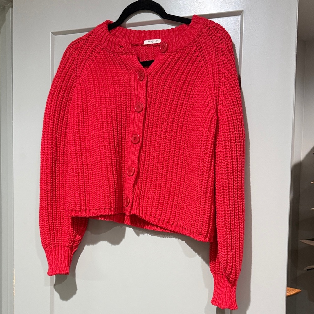 Women's Red Button-Up Sweater